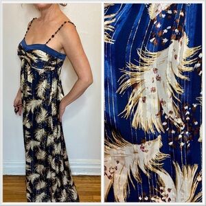 Laundry by Shelli Segal Silk Navy and Gold Beaded Maxi Dress sz2